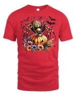 Leopard Spider Pumpkin Halloween Night T-shirt - red t-shirt on white background