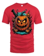 Fiery Evil Jack-o-Lantern Halloween T-shirt - red t-shirt on white background