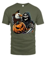 Grim Reaper Eagle Pumpkin Halloween T-shirt - military green t-shirt on white background