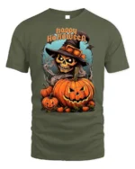 Witch Skull Pumpkin Happy Halloween T-shirt - military green t-shirt on white background