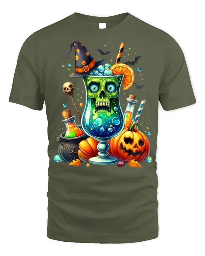 Halloween Witch Potion Skull Drink T-shirt - military green t-shirt on white background