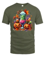 Halloween Pumpkin Potion Spooky Drink T-shirt - military green t-shirt on white background