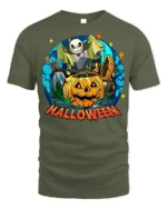 Spooky Pumpkin Bat Moon Halloween Night T-shirt - military green t-shirt on white background