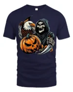 Grim Reaper Eagle Pumpkin Halloween T-shirt - navy t-shirt on white background