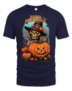 Witch Skull Pumpkin Happy Halloween T-shirt - navy t-shirt on white background