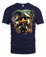 Pumpkin Scarecrow Witch Halloween T-shirt - navy t-shirt on white background