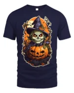 Evil Witch Skull Pumpkin Halloween T-shirt - navy t-shirt on white background