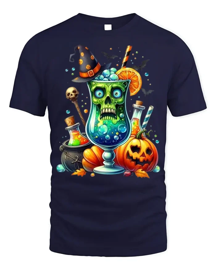 Halloween Witch Potion Skull Drink T-shirt - navy t-shirt on white background