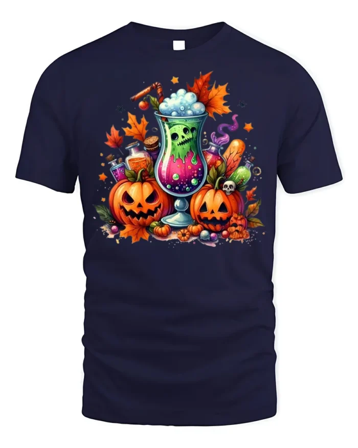 Halloween Pumpkin Potion Spooky Drink T-shirt - navy t-shirt on white background