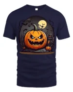 Evil Jack-o-Lantern Haunted House Halloween T-shirt - navy t-shirt on white background