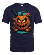 Fiery Evil Jack-o-Lantern Halloween T-shirt - navy t-shirt on white background