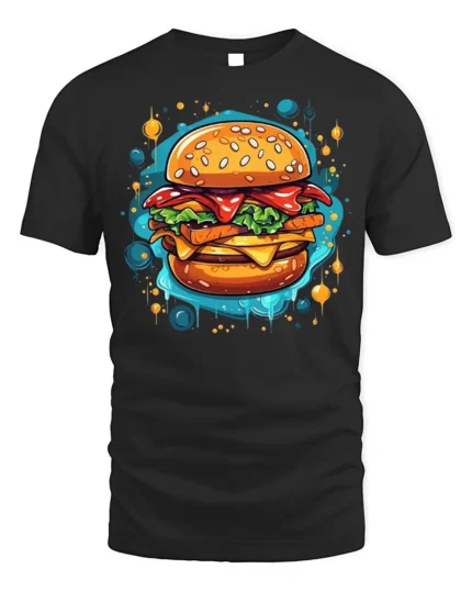 Juicy Burger Foodie Graphic Print Black T-shirt - black t-shirt on white background
