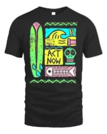 Retro Surf Act Now Graphic Ocean Style T-shirt - black t-shirt on white background