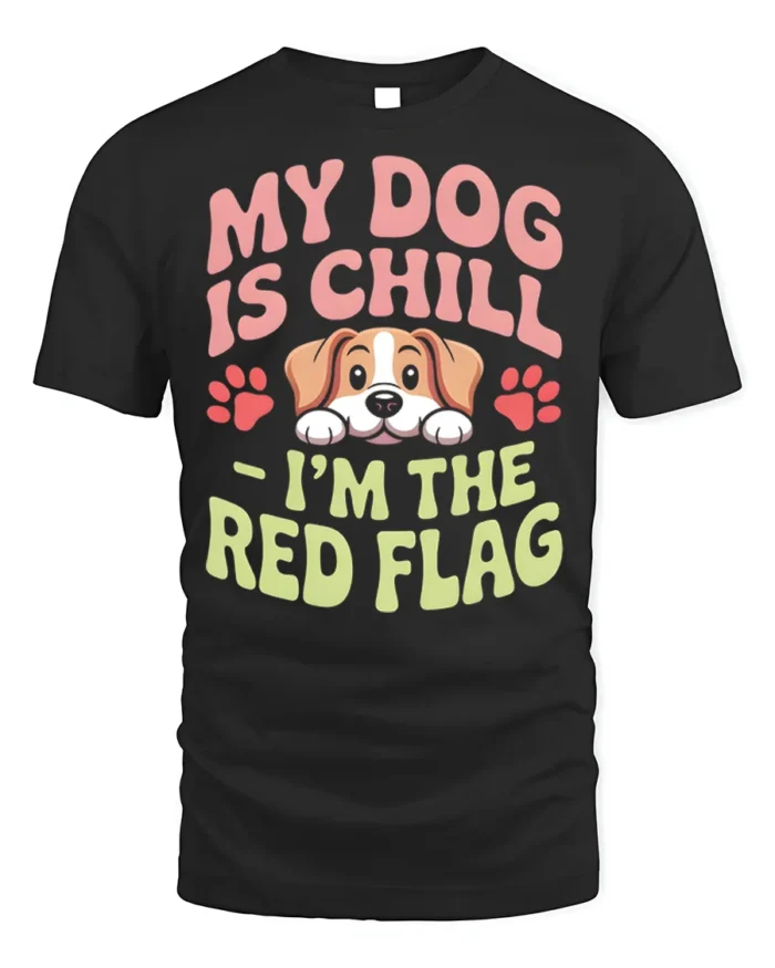 Funny Dog Red Flag Quote Graphic Print T-shirt - black t-shirt on white background