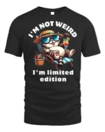 Funny Cat Not Weird Limited Edition T-shirt - black t-shirt on white background