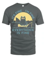 Funny Cat Everything Is Fine Graphic T-shirt - gray t-shirt on white background