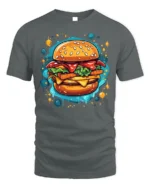 Juicy Burger Foodie Graphic Print Black T-shirt - gray t-shirt on white background