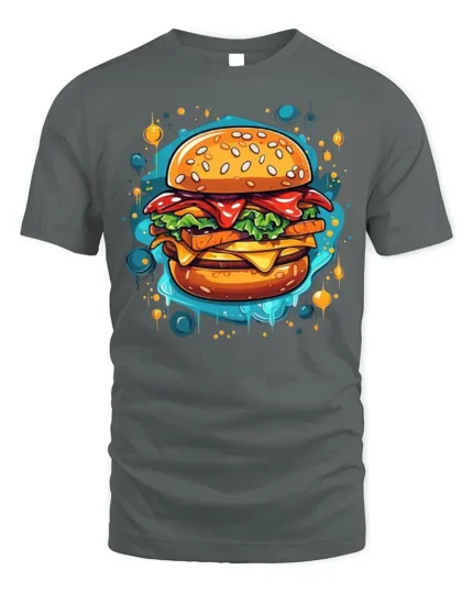 Juicy Burger Foodie Graphic Print Black T-shirt - gray t-shirt on white background
