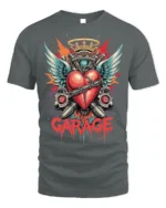 Garage Heart Wings Crown Engine Graphic T-shirt - gray t-shirt on white background