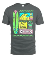 Retro Surf Act Now Graphic Ocean Style T-shirt - gray t-shirt on white background