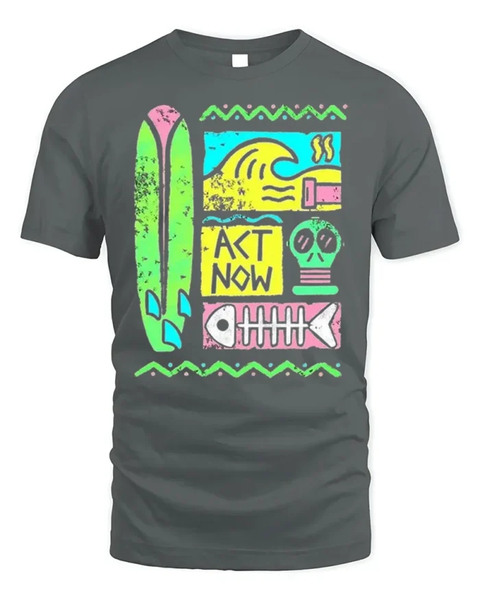 Retro Surf Act Now Graphic Ocean Style T-shirt - gray t-shirt on white background