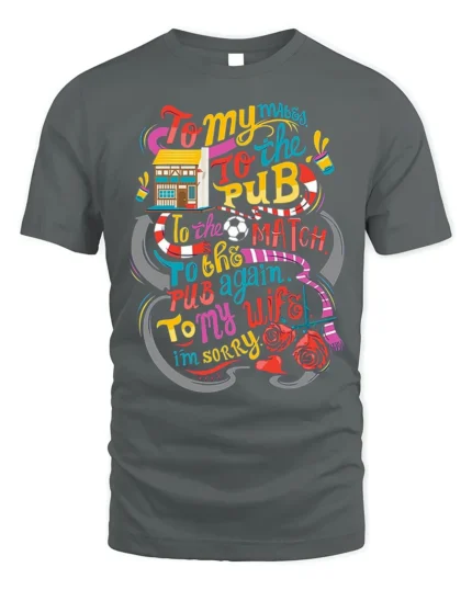 Funny Pub Football Match Drinking Graphic T-shirt - gray t-shirt on white background