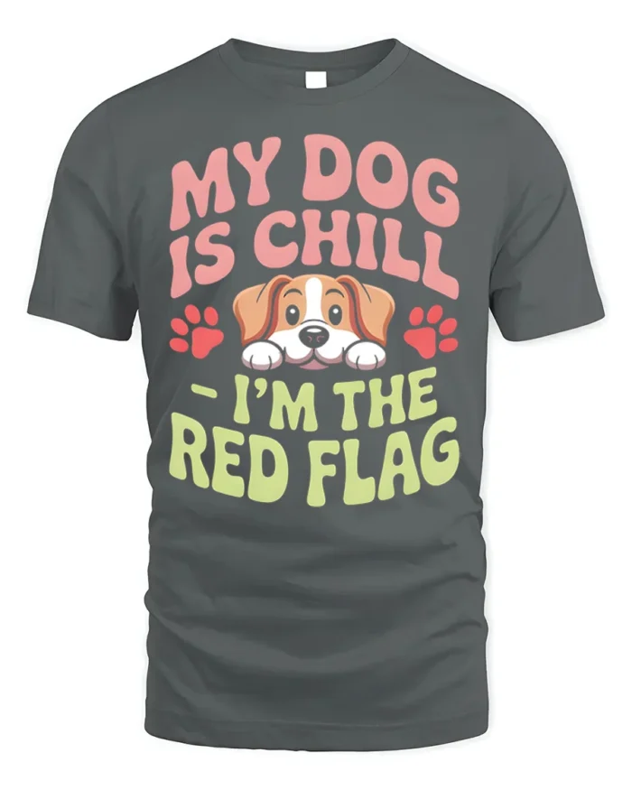 Funny Dog Red Flag Quote Graphic Print T-shirt - gray t-shirt on white background