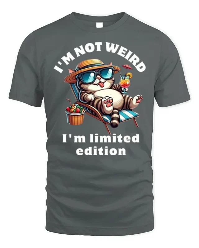 Funny Cat Not Weird Limited Edition T-shirt - gray t-shirt on white background