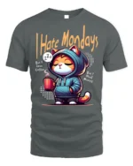 I Hate Mondays Funny Cat Coffee Graphic T-shirt - gray t-shirt on white background