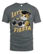 Graduation Cat Let’s Fiesta Funny Party T-shirt - gray t-shirt on white background