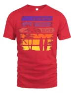 California Palm Beach Sunset Surf Graphic T-shirt - red t-shirt on white background
