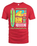 Retro Surf Act Now Graphic Ocean Style T-shirt - red t-shirt on white background