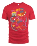 Funny Pub Football Match Drinking Graphic T-shirt - red t-shirt on white background