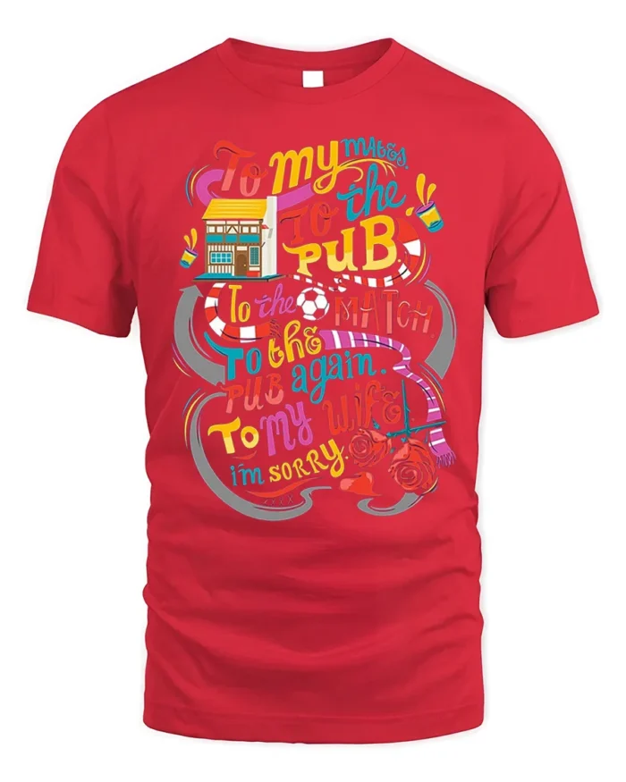 Funny Pub Football Match Drinking Graphic T-shirt - red t-shirt on white background