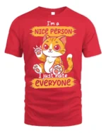 Funny Cat Nice Person Hate Everyone T-shirt - red t-shirt on white background