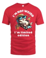 Funny Cat Not Weird Limited Edition T-shirt - red t-shirt on white background