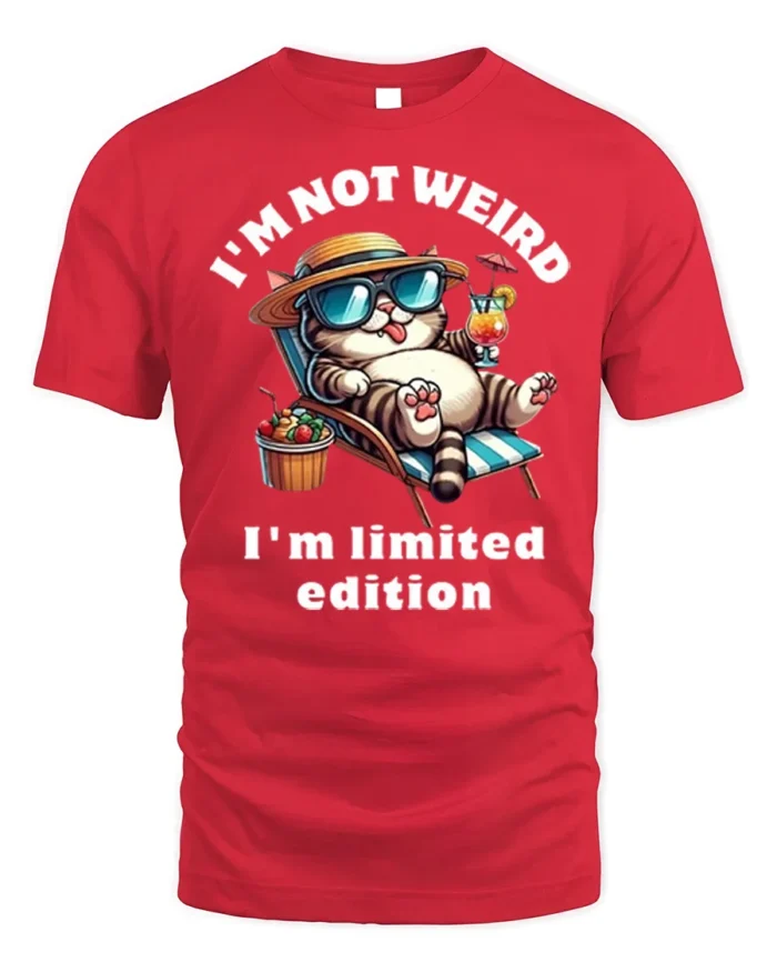Funny Cat Not Weird Limited Edition T-shirt - red t-shirt on white background