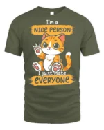 Funny Cat Nice Person Hate Everyone T-shirt - military green t-shirt on white background