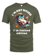 Funny Cat Not Weird Limited Edition T-shirt - military green t-shirt on white background
