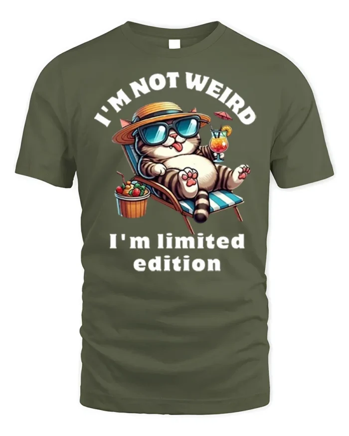 Funny Cat Not Weird Limited Edition T-shirt - military green t-shirt on white background