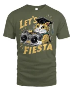 Graduation Cat Let’s Fiesta Funny Party T-shirt - military green t-shirt on white background