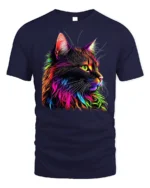 Neon Rainbow Cat Graphic Print T-shirt - navy t-shirt on white background