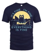 Funny Cat Everything Is Fine Graphic T-shirt - navy t-shirt on white background