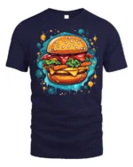 Juicy Burger Foodie Graphic Print Black T-shirt - navy t-shirt on white background