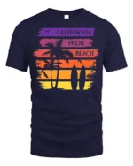 California Palm Beach Sunset Surf Graphic T-shirt - navy t-shirt on white background