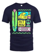 Retro Surf Act Now Graphic Ocean Style T-shirt - navy t-shirt on white background