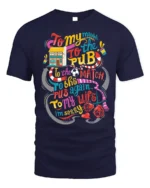 Funny Pub Football Match Drinking Graphic T-shirt - navy t-shirt on white background