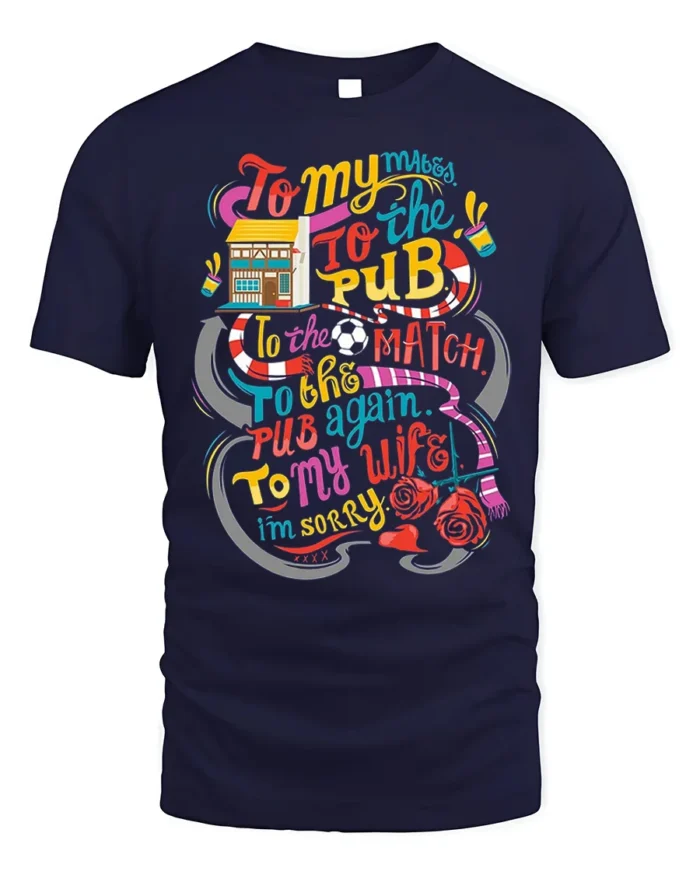 Funny Pub Football Match Drinking Graphic T-shirt - navy t-shirt on white background