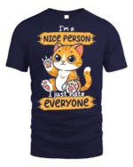 Funny Cat Nice Person Hate Everyone T-shirt - navy t-shirt on white background