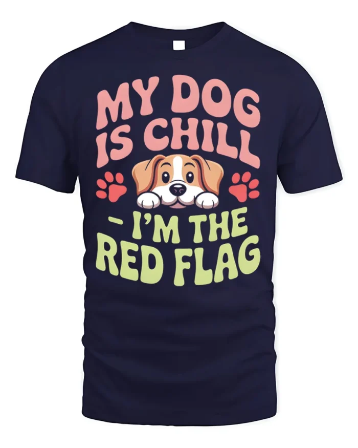 Funny Dog Red Flag Quote Graphic Print T-shirt - navy t-shirt on white background